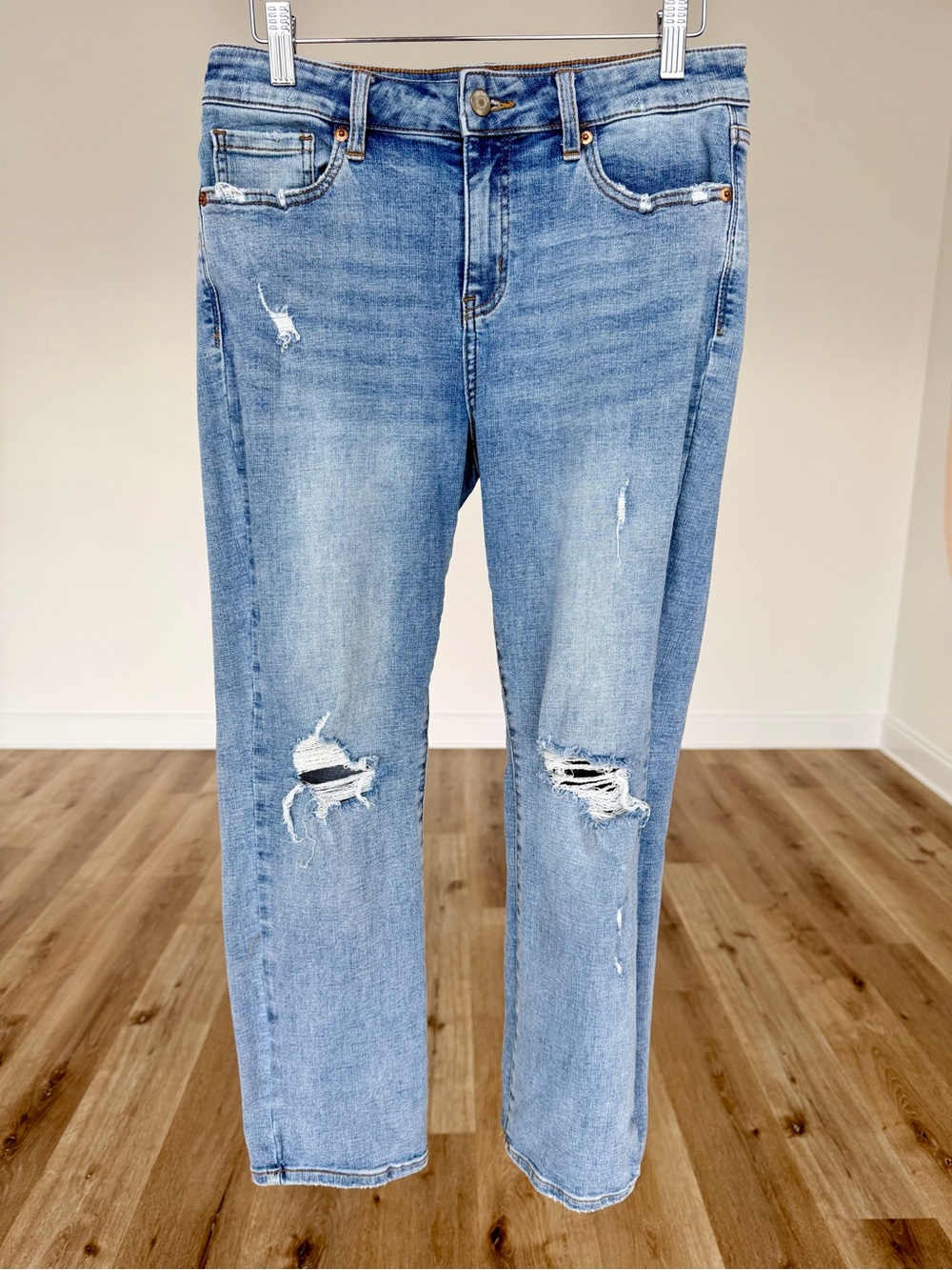 Pistola Distressed Light Wash Straight Leg Jeans Size 30 Stretch Denim
